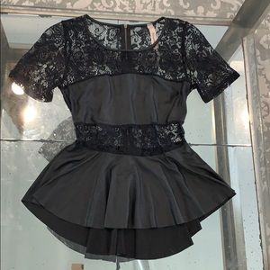 Black faux leather and lace Peplum Top